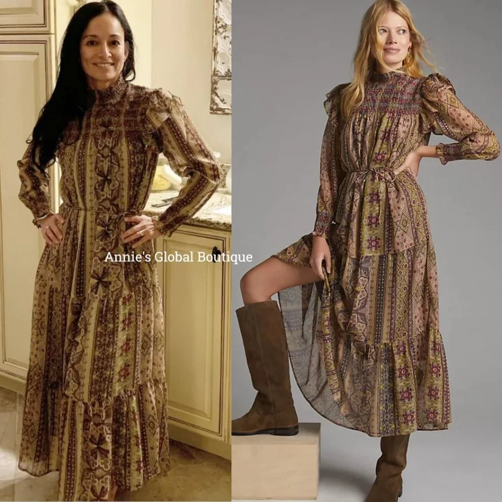 NWT ANTHROPOLOGIE Llani Smocked Tiered Midi Dress. Size M - Picture 3 of 16